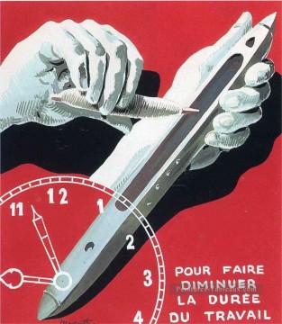  1938 - projet d’affiche le centre des travailleurs du textile en belgique pour réduire les heures de travail 1938 Rene Magritte